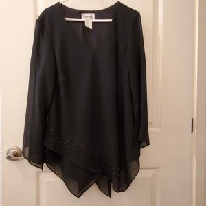 PERIWINKLE Formal Dressy Asymmetrical V-neck Sparkly Hem Blouse